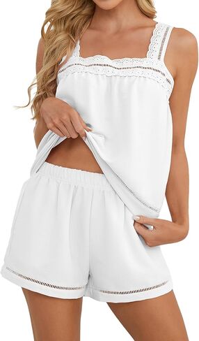 Bloggerlove Women Cute Pajamas Set 2 Piece Lace Tank Top and Shorts Bridal Sleepwear Pj Set in Kuwait