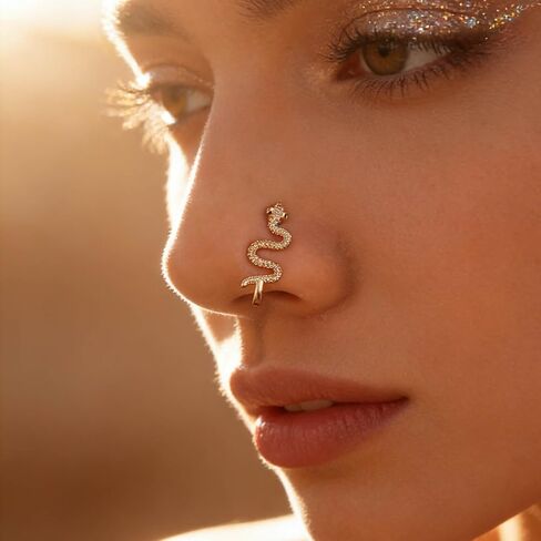 Yheakne Vintage Snake Nose Ring Gold Snake Nose Cuff Serpent Septum Nose Rings U Shaped Clip On Nose Stud Snake Hoop Nose Piercing Jewellery for Women and Girls in Saudi Arabia