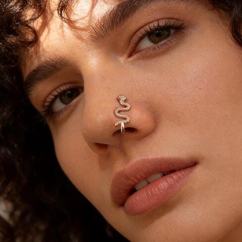 Yheakne Vintage Snake Nose Ring Gold Snake Nose Cuff Serpent Septum Nose Rings U Shaped Clip On Nose Stud Snake Hoop Nose Piercing Jewellery for Women and Girls in Saudi Arabia
