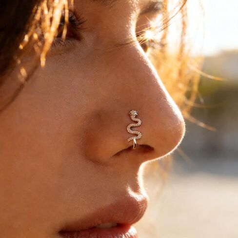 Yheakne Vintage Snake Nose Ring Gold Snake Nose Cuff Serpent Septum Nose Rings U Shaped Clip On Nose Stud Snake Hoop Nose Piercing Jewellery for Women and Girls in Saudi Arabia