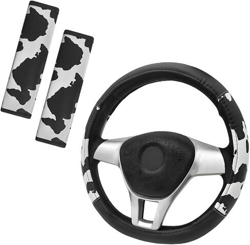 Cow Print Steering Wheel Cover, 15 Inch Cow Pattern Anti-Slip Steering Wheel Protector, Breathable Leather Wheel Wrap Car Interior Decor for Women Men, Car Accessories in Saudi Arabia