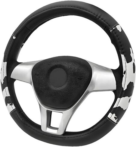 Cow Print Steering Wheel Cover, 15 Inch Cow Pattern Anti-Slip Steering Wheel Protector, Breathable Leather Wheel Wrap Car Interior Decor for Women Men, Car Accessories in Saudi Arabia