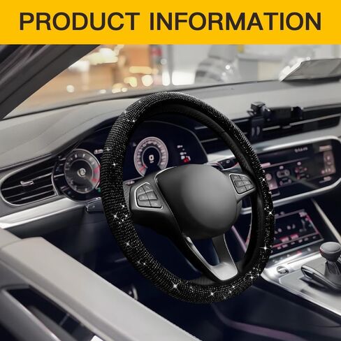 Car Steering Wheel Cover with Sparkly Rhinestones, Bling,Suitable for Most 14.5"-15" Pickup Trucks, SUV (Black) in Saudi Arabia