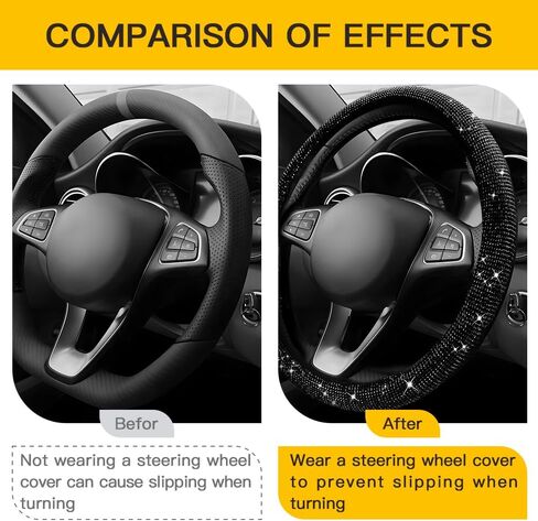 Car Steering Wheel Cover with Sparkly Rhinestones, Bling,Suitable for Most 14.5"-15" Pickup Trucks, SUV (Black) in Saudi Arabia