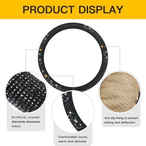 Car Steering Wheel Cover with Sparkly Rhinestones, Bling,Suitable for Most 14.5"-15" Pickup Trucks, SUV (Black) in Saudi Arabia
