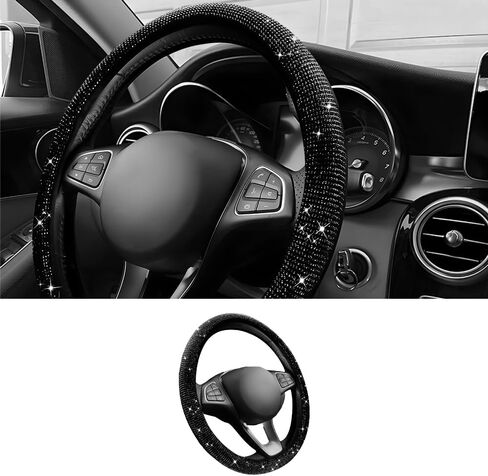 Car Steering Wheel Cover with Sparkly Rhinestones, Bling,Suitable for Most 14.5"-15" Pickup Trucks, SUV (Black) in Saudi Arabia