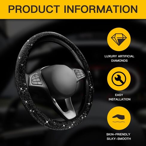 Car Steering Wheel Cover with Sparkly Rhinestones, Bling,Suitable for Most 14.5"-15" Pickup Trucks, SUV (Black) in Saudi Arabia