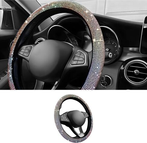 Car Steering Wheel Cover with Sparkly Rhinestones, Bling,Suitable for Most 14.5"-15" Pickup Trucks, SUV (Black) in Saudi Arabia