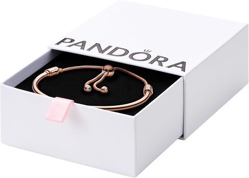 PANDORA Moments 14k Rose Gold-Plated Slider Bangle - Charm Bracelet for Women - Compatible Moments Charms - Features Rose & Cubic Zirconia - Gift for Her, With Gift Box in Saudi Arabia