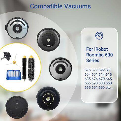 Replacement Parts accessories Kit for iRobot Roomba 600 Series 692 675 677 671 694 614 691 670 615 676 639 621 679 Robotic Vacuum attachment,1 Main Brush, 4 filter, 6 Side Brush, 1 Caster Wheel in Saudi Arabia