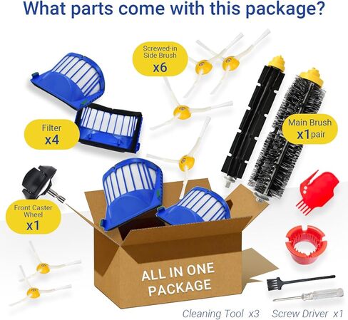 Replacement Parts accessories Kit for iRobot Roomba 600 Series 692 675 677 671 694 614 691 670 615 676 639 621 679 Robotic Vacuum attachment,1 Main Brush, 4 filter, 6 Side Brush, 1 Caster Wheel in Saudi Arabia
