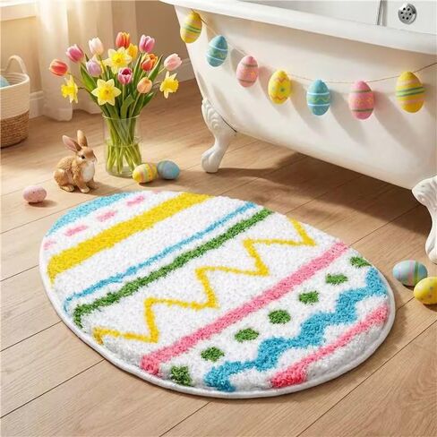 سجادة حمام عيد الفصح مقاس 16 × 23 بوصة، ناعمة وماصة، سجادة ديكور حمام ربيعية لطيفة، سجادة بيض عيد الفصح غير قابلة للانزلاق، قابلة للغسل، سجادة ديكور حمام لغرفة النوم وغرفة المعيشة in Kuwait