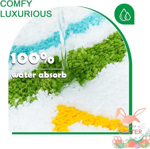 سجادة حمام عيد الفصح مقاس 16 × 23 بوصة، ناعمة وماصة، سجادة ديكور حمام ربيعية لطيفة، سجادة بيض عيد الفصح غير قابلة للانزلاق، قابلة للغسل، سجادة ديكور حمام لغرفة النوم وغرفة المعيشة in Kuwait