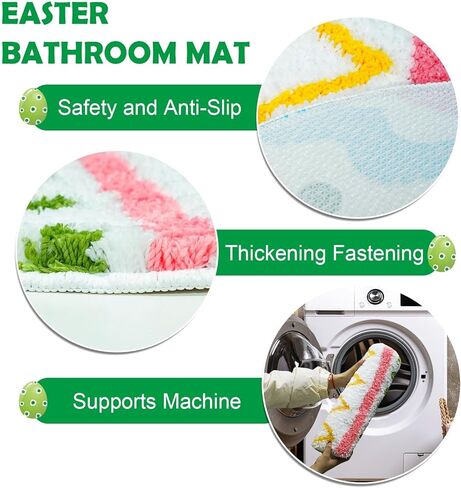 سجادة حمام عيد الفصح مقاس 16 × 23 بوصة، ناعمة وماصة، سجادة ديكور حمام ربيعية لطيفة، سجادة بيض عيد الفصح غير قابلة للانزلاق، قابلة للغسل، سجادة ديكور حمام لغرفة النوم وغرفة المعيشة in Kuwait