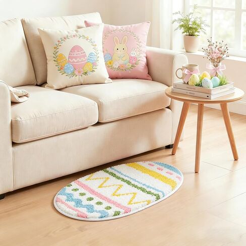 سجادة حمام عيد الفصح مقاس 16 × 23 بوصة، ناعمة وماصة، سجادة ديكور حمام ربيعية لطيفة، سجادة بيض عيد الفصح غير قابلة للانزلاق، قابلة للغسل، سجادة ديكور حمام لغرفة النوم وغرفة المعيشة in Kuwait