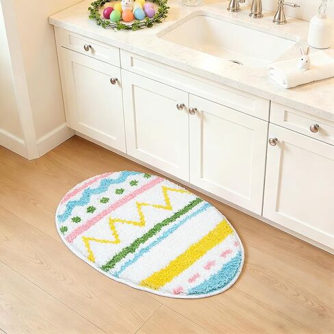 سجادة حمام عيد الفصح مقاس 16 × 23 بوصة، ناعمة وماصة، سجادة ديكور حمام ربيعية لطيفة، سجادة بيض عيد الفصح غير قابلة للانزلاق، قابلة للغسل، سجادة ديكور حمام لغرفة النوم وغرفة المعيشة in Kuwait
