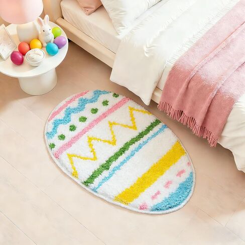 سجادة حمام عيد الفصح مقاس 16 × 23 بوصة، ناعمة وماصة، سجادة ديكور حمام ربيعية لطيفة، سجادة بيض عيد الفصح غير قابلة للانزلاق، قابلة للغسل، سجادة ديكور حمام لغرفة النوم وغرفة المعيشة in Kuwait