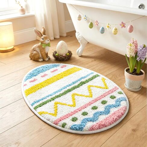 سجادة حمام عيد الفصح مقاس 16 × 23 بوصة، ناعمة وماصة، سجادة ديكور حمام ربيعية لطيفة، سجادة بيض عيد الفصح غير قابلة للانزلاق، قابلة للغسل، سجادة ديكور حمام لغرفة النوم وغرفة المعيشة in Kuwait