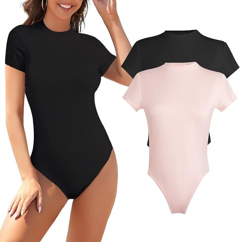 بدلة للجسم قصيرة بدون حمالات من IwIeIaIrI للنساء للتحكم في البطن، رقبة دائرية، بدلة للجسم بدون خياطة، قطعتان in Kuwait