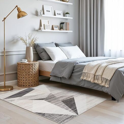 Modern Entryway 3x4 Rug - Washable Geometric Area Rugs for Kitchen Bathroom Non-Slip Ultra-Thin Indoor Door Mat Indoor Entrance - Stain Resistant Small Throw Carpet (Grey Cream Beige, 3X4) in Kuwait