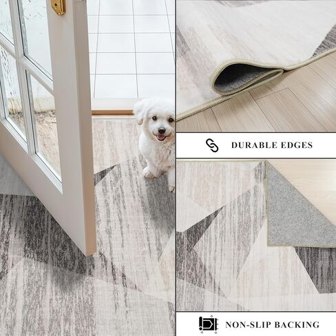 Modern Entryway 3x4 Rug - Washable Geometric Area Rugs for Kitchen Bathroom Non-Slip Ultra-Thin Indoor Door Mat Indoor Entrance - Stain Resistant Small Throw Carpet (Grey Cream Beige, 3X4) in Kuwait