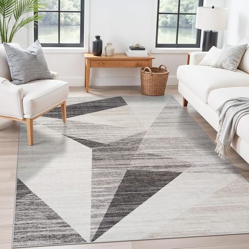 Modern Entryway 3x4 Rug - Washable Geometric Area Rugs for Kitchen Bathroom Non-Slip Ultra-Thin Indoor Door Mat Indoor Entrance - Stain Resistant Small Throw Carpet (Grey Cream Beige, 3X4) in Kuwait