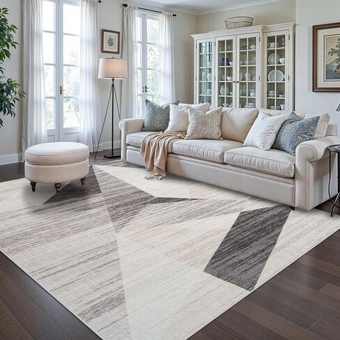 Modern Entryway 3x4 Rug - Washable Geometric Area Rugs for Kitchen Bathroom Non-Slip Ultra-Thin Indoor Door Mat Indoor Entrance - Stain Resistant Small Throw Carpet (Grey Cream Beige, 3X4) in Saudi Arabia