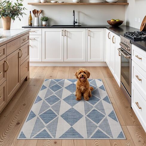 Modern Entryway 3x4 Rug - Washable Geometric Area Rugs for Kitchen Bathroom Non-Slip Ultra-Thin Indoor Door Mat Indoor Entrance - Stain Resistant Small Throw Carpet (Grey Cream Beige, 3X4) in Kuwait