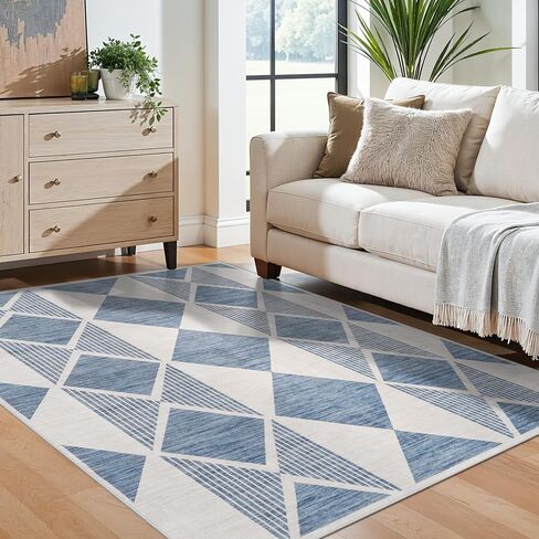 Modern Entryway 3x4 Rug - Washable Geometric Area Rugs for Kitchen Bathroom Non-Slip Ultra-Thin Indoor Door Mat Indoor Entrance - Stain Resistant Small Throw Carpet (Grey Cream Beige, 3X4) in Kuwait