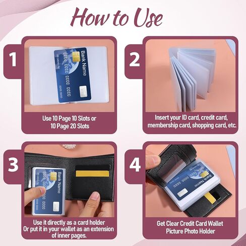 cobee 4 Pack Plastic Wallet Insert Credit Card Holder, Clear Credit Card Holder Wallet Insert with 10 Page 20 Slots and 10 Page 10Slots Wallets Inserts for ID Credits Membership Shopping BusinessCard in Saudi Arabia