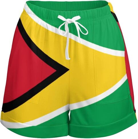 Women's Fashion Shorts Summer Guyana Flag Elastic Waist Shorts Pocketed Pants M in Saudi Arabia