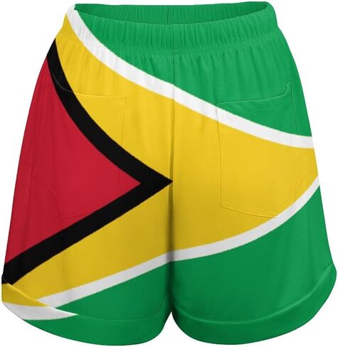 Women's Fashion Shorts Summer Guyana Flag Elastic Waist Shorts Pocketed Pants M in Saudi Arabia