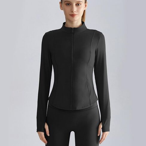 Women's Full Zip Workout Jacket,Slim Fit Athletic Top with Thumb Holes,Soft Stretchy Fabric,Zip Pockets in Saudi Arabia