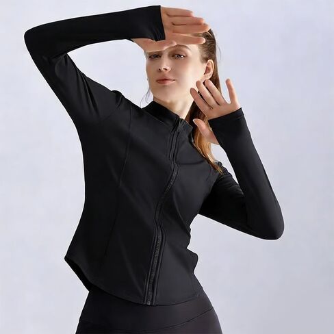 Women's Full Zip Workout Jacket,Slim Fit Athletic Top with Thumb Holes,Soft Stretchy Fabric,Zip Pockets in Saudi Arabia