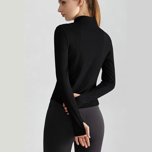 Women's Full Zip Workout Jacket,Slim Fit Athletic Top with Thumb Holes,Soft Stretchy Fabric,Zip Pockets in Saudi Arabia