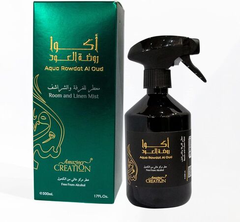 Aqua Rawdat Al Oud Room & Linen Mist – Long-Lasting Alcohol-Free Air Freshener for Home, Upholstery, Carpets, Bed Linen & Clothes – 17 fl oz / 500ml in Saudi Arabia