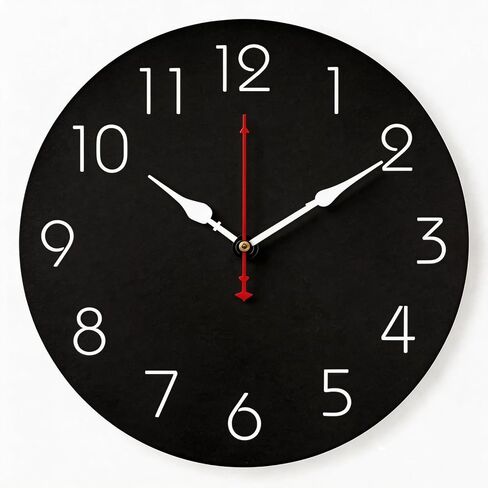 Wall Clock 12 Inch Black Battery Operated Silent Non Ticking Simple Decorative for Bedroom Living Room Kitchen Home Bathroom Office (Inches, 12) in Saudi Arabia