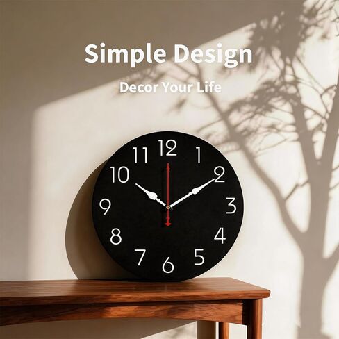 Wall Clock 12 Inch Black Battery Operated Silent Non Ticking Simple Decorative for Bedroom Living Room Kitchen Home Bathroom Office (Inches, 12) in Saudi Arabia