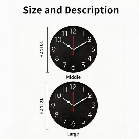 Wall Clock 12 Inch Black Battery Operated Silent Non Ticking Simple Decorative for Bedroom Living Room Kitchen Home Bathroom Office (Inches, 12) in Saudi Arabia
