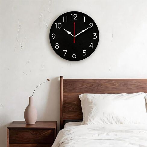 Wall Clock 12 Inch Black Battery Operated Silent Non Ticking Simple Decorative for Bedroom Living Room Kitchen Home Bathroom Office (Inches, 12) in Saudi Arabia