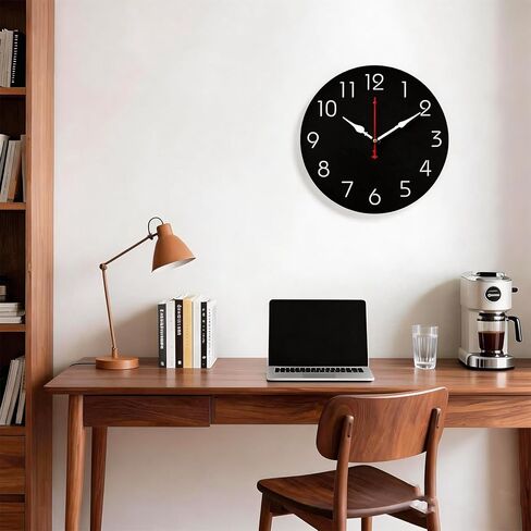 Wall Clock 12 Inch Black Battery Operated Silent Non Ticking Simple Decorative for Bedroom Living Room Kitchen Home Bathroom Office (Inches, 12) in Saudi Arabia