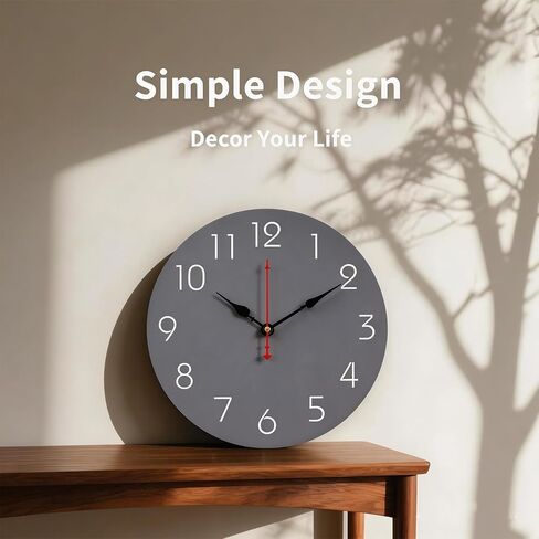 Wall Clock 10 Inch Gray Battery Operated Silent Non Ticking Simple Modern Clock Decorative for Bedroom Living Room Kitchen Home Bathroom Office in Saudi Arabia