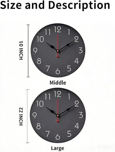 Wall Clock 10 Inch Gray Battery Operated Silent Non Ticking Simple Modern Clock Decorative for Bedroom Living Room Kitchen Home Bathroom Office in Saudi Arabia