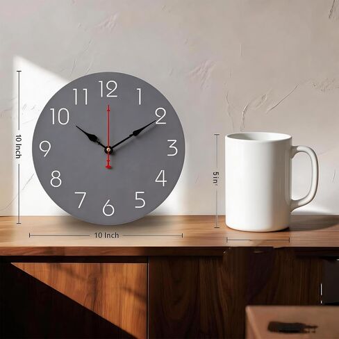 Wall Clock 10 Inch Gray Battery Operated Silent Non Ticking Simple Modern Clock Decorative for Bedroom Living Room Kitchen Home Bathroom Office in Saudi Arabia