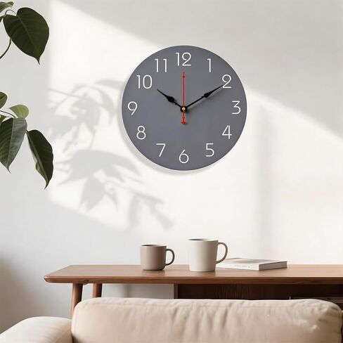 Wall Clock 10 Inch Gray Battery Operated Silent Non Ticking Simple Modern Clock Decorative for Bedroom Living Room Kitchen Home Bathroom Office in Saudi Arabia