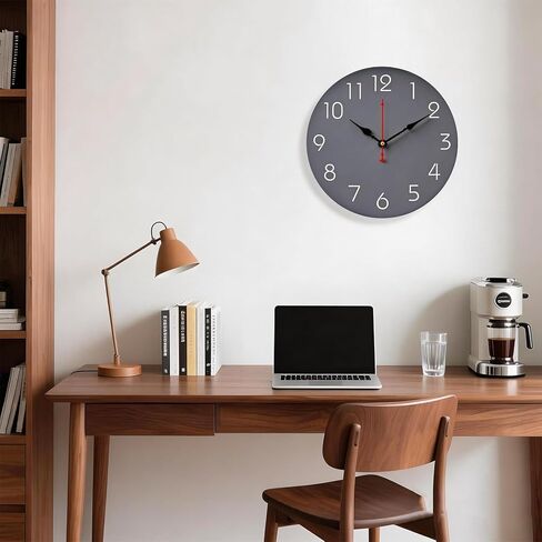 Wall Clock 10 Inch Gray Battery Operated Silent Non Ticking Simple Modern Clock Decorative for Bedroom Living Room Kitchen Home Bathroom Office in Saudi Arabia