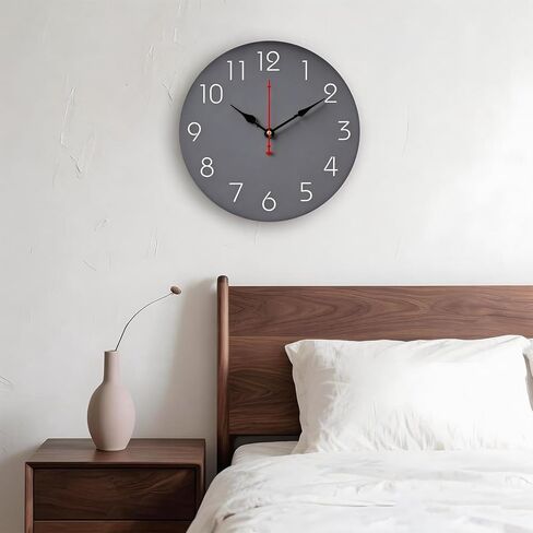 Wall Clock 10 Inch Gray Battery Operated Silent Non Ticking Simple Modern Clock Decorative for Bedroom Living Room Kitchen Home Bathroom Office in Saudi Arabia