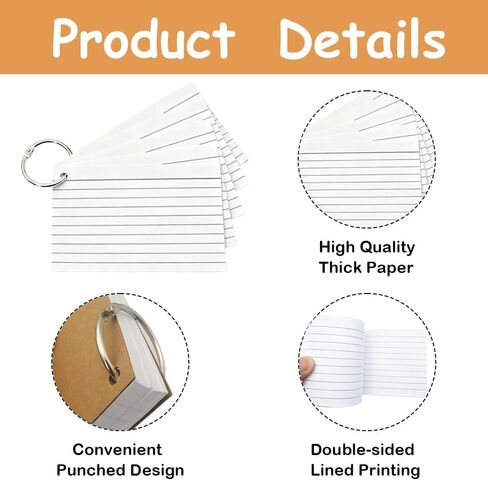 1500 Pcs White Index Cards with Rings, 3x5 Inch Flash Cards Bulk with Holder for Studying, Notecards Lined for Office, Home, School Supplies College, Ruled Index Cards, Double Sided in Saudi Arabia