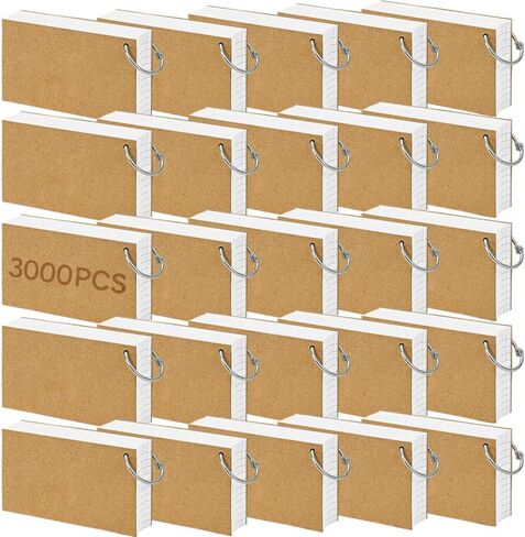 1500 Pcs White Index Cards with Rings, 3x5 Inch Flash Cards Bulk with Holder for Studying, Notecards Lined for Office, Home, School Supplies College, Ruled Index Cards, Double Sided in Saudi Arabia