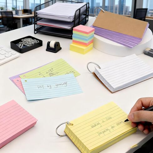 1500 Pcs White Index Cards with Rings, 3x5 Inch Flash Cards Bulk with Holder for Studying, Notecards Lined for Office, Home, School Supplies College, Ruled Index Cards, Double Sided in Saudi Arabia